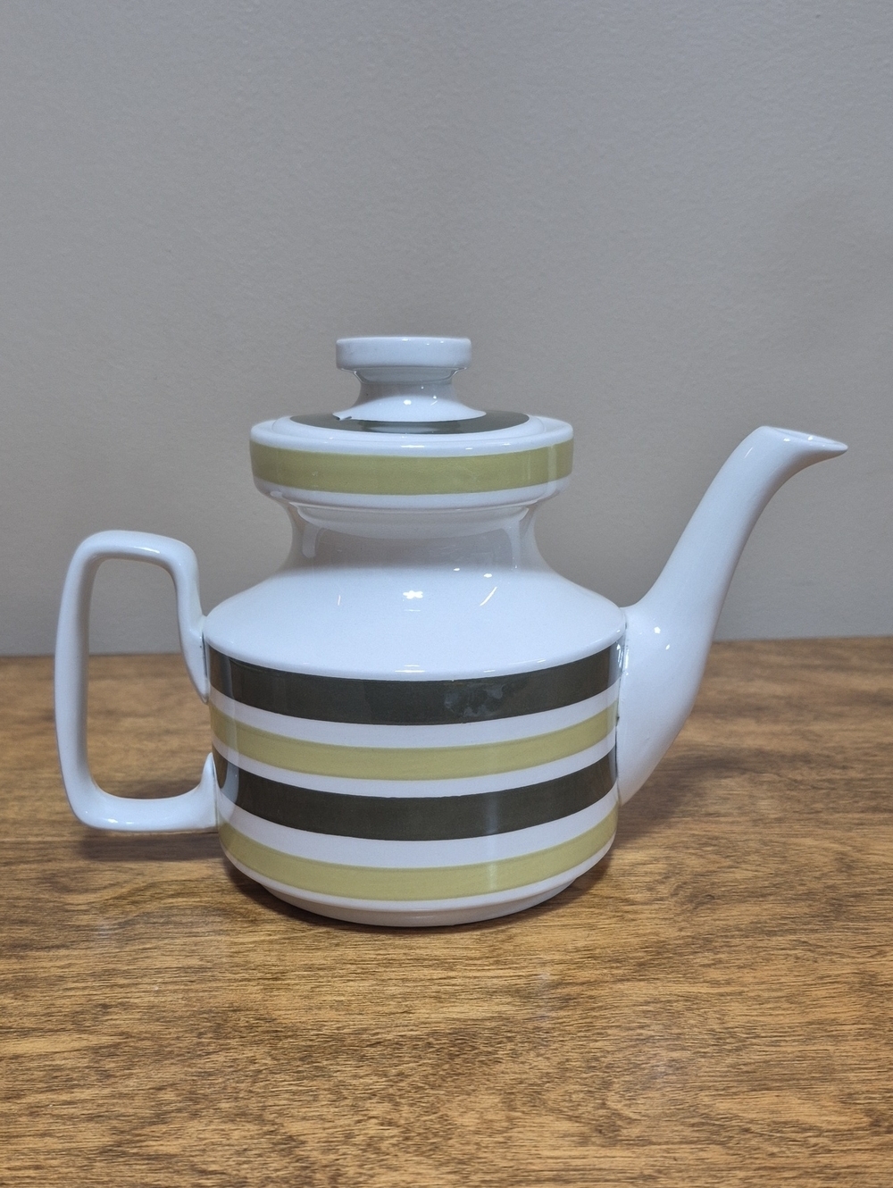 STAFFORDSHIRE Vintage 'Evergreen' White & Green Striped Teapot Mid Century